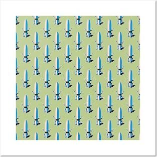 Surfboard Shaka Sign Pattern Posters and Art